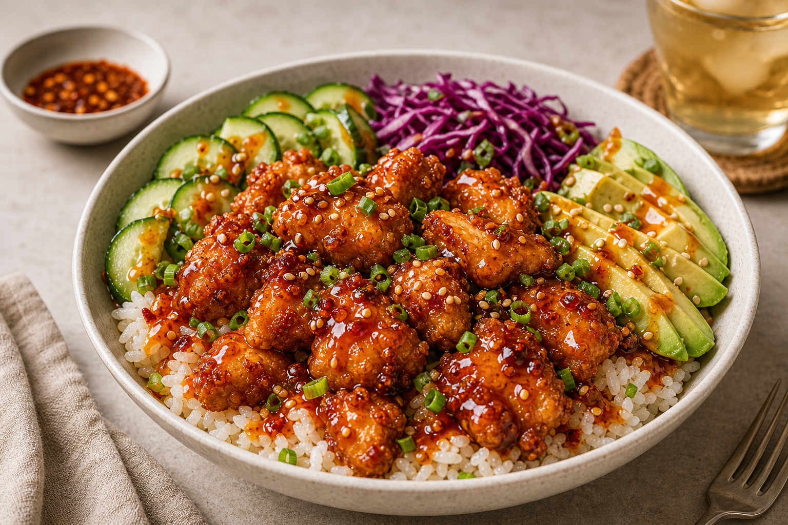 Crispy Hot Honey Chicken Bowls