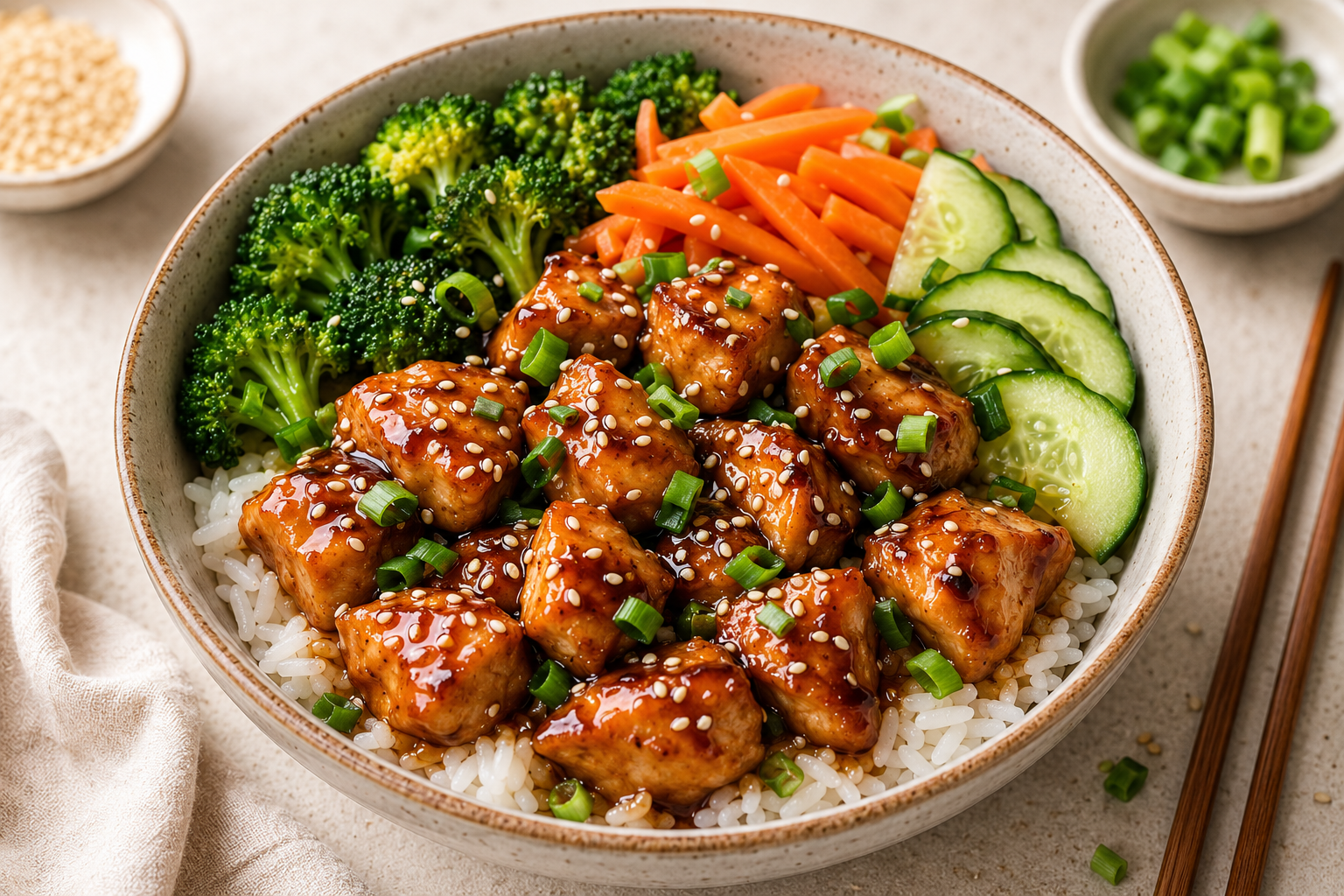 Honey Garlic Chicken Rice Bowl