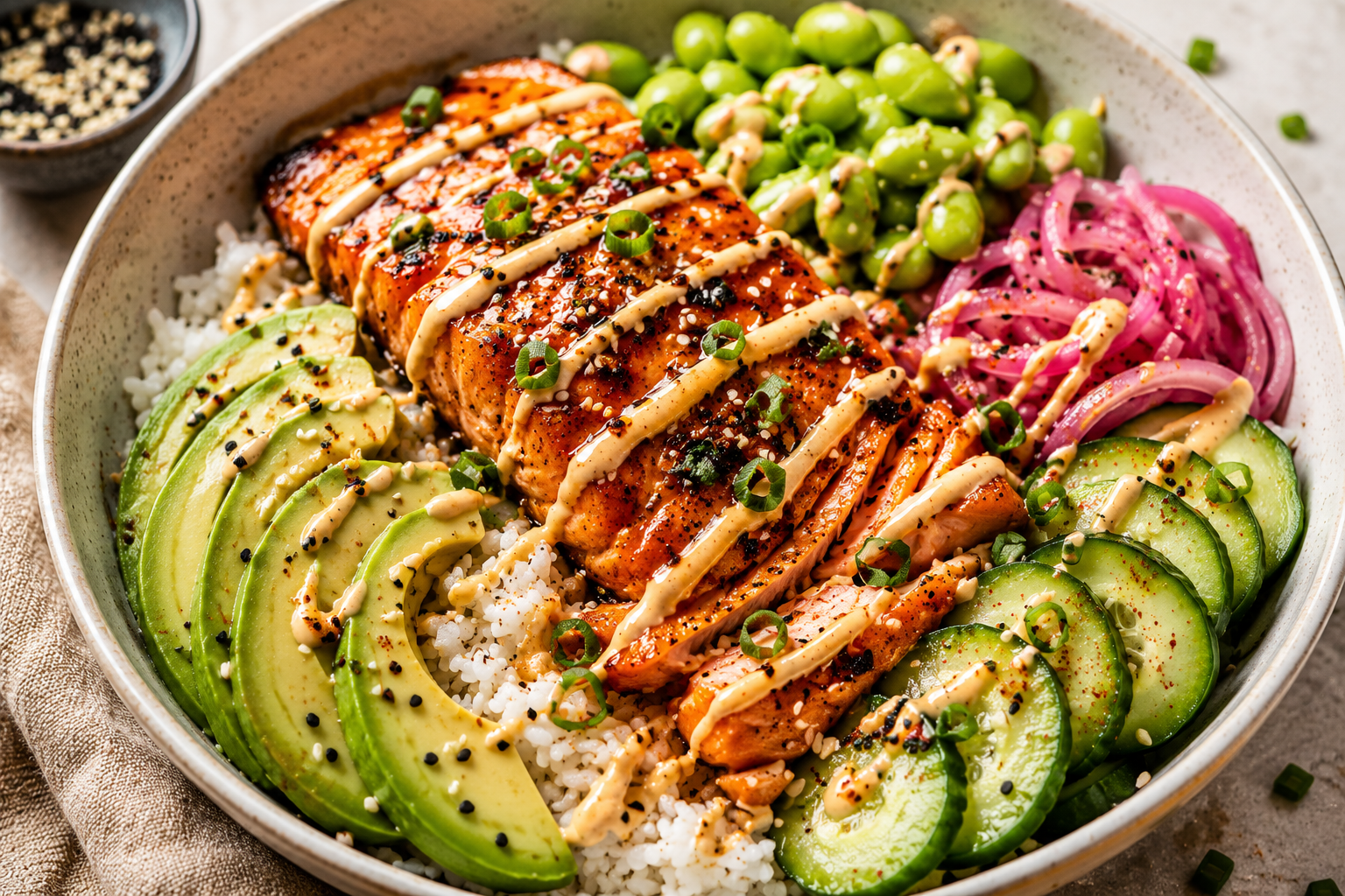 Hot Honey Salmon Rice Bowl