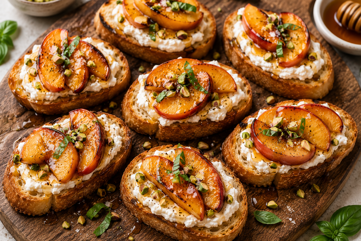 Caramelized Peach Ricotta Crostini