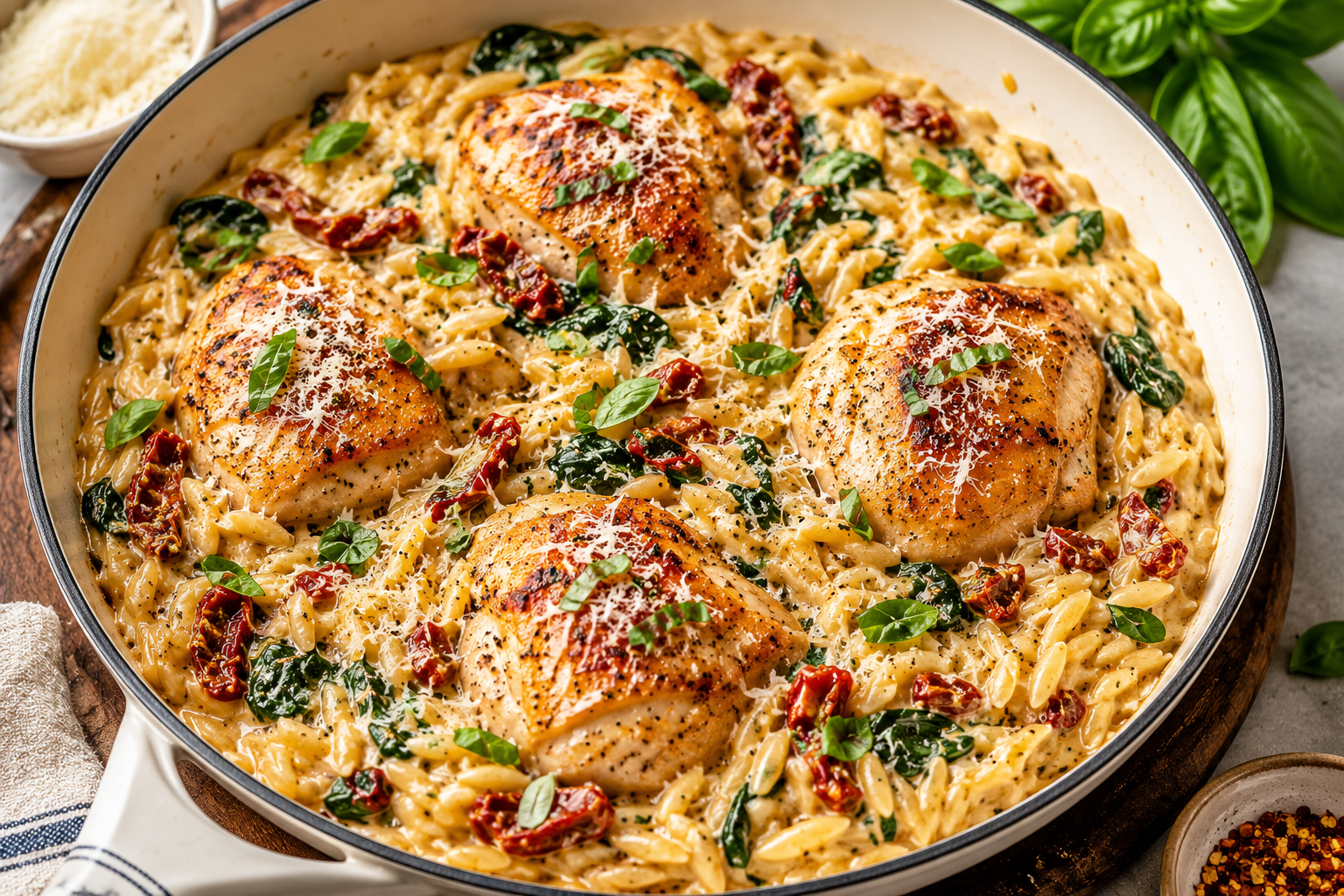 Creamy Tuscan Chicken Orzo